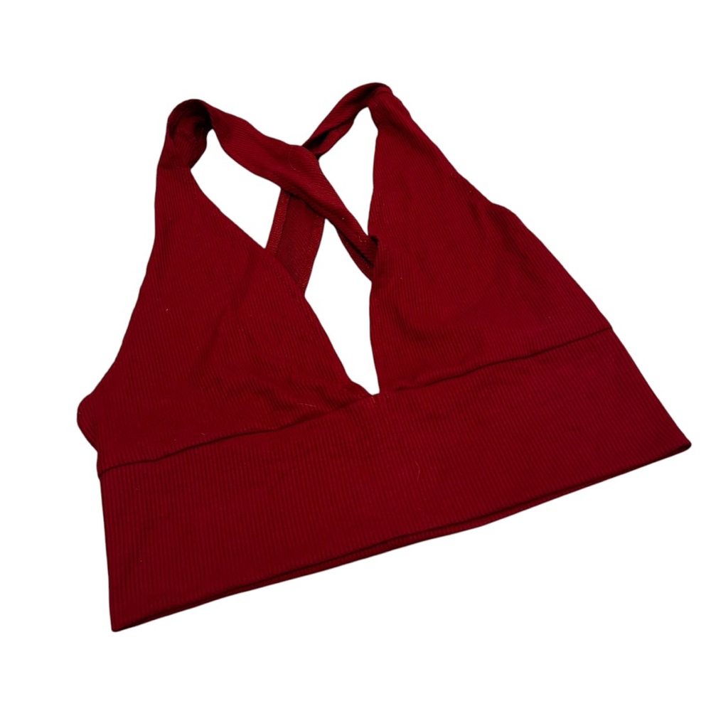 Red Crop Style Halter Top Tank Razor Back Design Shirt Women’s Size Medium Fit!